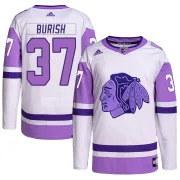 Adidas Adam Burish Chicago Blackhawks Men's Authentic Hockey Fights Cancer Primegreen Jersey - White/Purple