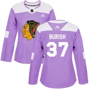 Adidas Adam Burish Chicago Blackhawks Women's Authentic Fights Cancer Practice Jersey - Purple