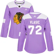 Adidas Alex Vlasic Chicago Blackhawks Women's Authentic Fights Cancer Practice Jersey - Purple