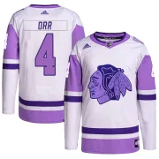 Adidas Bobby Orr Chicago Blackhawks Men's Authentic Hockey Fights Cancer Primegreen Jersey - White/Purple