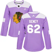 Adidas Brett Seney Chicago Blackhawks Women's Authentic Fights Cancer Practice Jersey - Purple