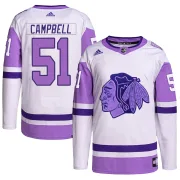 Adidas Brian Campbell Chicago Blackhawks Men's Authentic Hockey Fights Cancer Primegreen Jersey - White/Purple