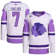 Adidas Chris Chelios Chicago Blackhawks Men's Authentic Hockey Fights Cancer Primegreen Jersey - White/Purple