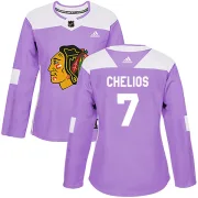 Adidas Chris Chelios Chicago Blackhawks Women's Authentic Fights Cancer Practice Jersey - Purple