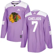 Adidas Chris Chelios Chicago Blackhawks Youth Authentic Fights Cancer Practice Jersey - Purple