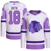 Adidas Darcy Rota Chicago Blackhawks Youth Authentic Hockey Fights Cancer Primegreen Jersey - White/Purple