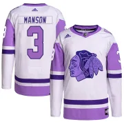 Adidas Dave Manson Chicago Blackhawks Youth Authentic Hockey Fights Cancer Primegreen Jersey - White/Purple