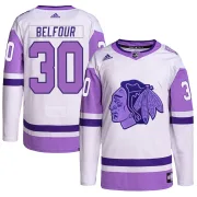 Adidas ED Belfour Chicago Blackhawks Men's Authentic Hockey Fights Cancer Primegreen Jersey - White/Purple