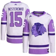 Adidas Eric Nesterenko Chicago Blackhawks Men's Authentic Hockey Fights Cancer Primegreen Jersey - White/Purple