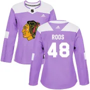 Adidas Filip Roos Chicago Blackhawks Women's Authentic Fights Cancer Practice Jersey - Purple