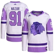 Adidas Frank Nazar Chicago Blackhawks Men's Authentic Hockey Fights Cancer Primegreen Jersey - White/Purple