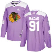 Adidas Frank Nazar Chicago Blackhawks Youth Authentic Fights Cancer Practice Jersey - Purple