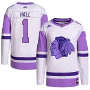 Adidas Glenn Hall Chicago Blackhawks Men's Authentic Hockey Fights Cancer Primegreen Jersey - White/Purple