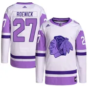Adidas Jeremy Roenick Chicago Blackhawks Men's Authentic Hockey Fights Cancer Primegreen Jersey - White/Purple