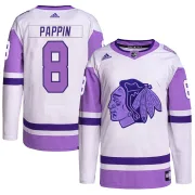 Adidas Jim Pappin Chicago Blackhawks Men's Authentic Hockey Fights Cancer Primegreen Jersey - White/Purple