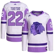 Adidas Jordin Tootoo Chicago Blackhawks Men's Authentic Hockey Fights Cancer Primegreen Jersey - White/Purple
