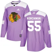 Adidas Kevin Korchinski Chicago Blackhawks Men's Authentic Fights Cancer Practice Jersey - Purple