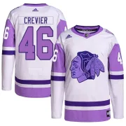 Adidas Louis Crevier Chicago Blackhawks Men's Authentic Hockey Fights Cancer Primegreen Jersey - White/Purple