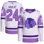 Adidas Martin Havlat Chicago Blackhawks Men's Authentic Hockey Fights Cancer Primegreen Jersey - White/Purple
