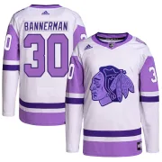 Adidas Murray Bannerman Chicago Blackhawks Men's Authentic Hockey Fights Cancer Primegreen Jersey - White/Purple