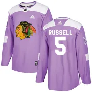 Adidas Phil Russell Chicago Blackhawks Men's Authentic Fights Cancer Practice Jersey - Purple