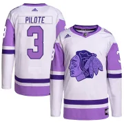 Adidas Pierre Pilote Chicago Blackhawks Men's Authentic Hockey Fights Cancer Primegreen Jersey - White/Purple