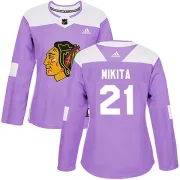 Adidas Stan Mikita Chicago Blackhawks Women's Authentic Fights Cancer Practice Jersey - Purple