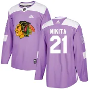 Adidas Stan Mikita Chicago Blackhawks Youth Authentic Fights Cancer Practice Jersey - Purple
