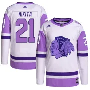 Adidas Stan Mikita Chicago Blackhawks Youth Authentic Hockey Fights Cancer Primegreen Jersey - White/Purple