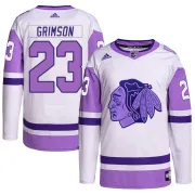 Adidas Stu Grimson Chicago Blackhawks Men's Authentic Hockey Fights Cancer Primegreen Jersey - White/Purple