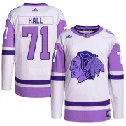 Adidas Taylor Hall Chicago Blackhawks Youth Authentic Hockey Fights Cancer Primegreen Jersey - White/Purple