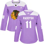 Adidas Taylor Raddysh Chicago Blackhawks Women's Authentic Fights Cancer Practice Jersey - Purple