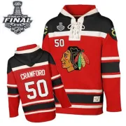 Corey Crawford Chicago Blackhawks Youth Authentic Old Time Hockey Sawyer Hooded Sweatshirt 2015 Stanley Cup Patch - Red