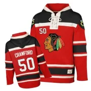 Corey Crawford Chicago Blackhawks Youth Premier Old Time Hockey Sawyer Hooded Sweatshirt - Red